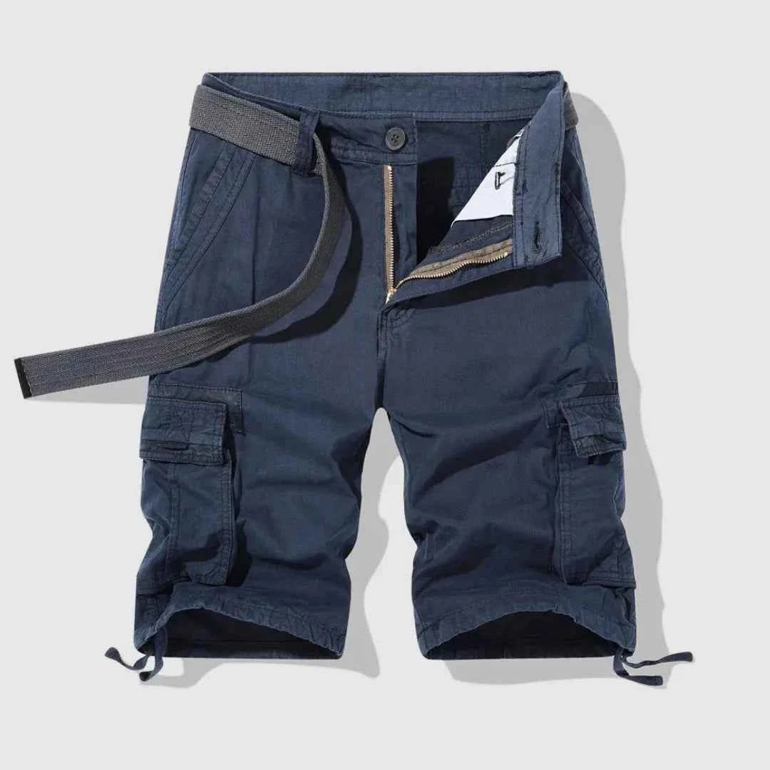 Men's Cotton Shorts Relaxed Pockets Khaki Drawstring Black Blue
