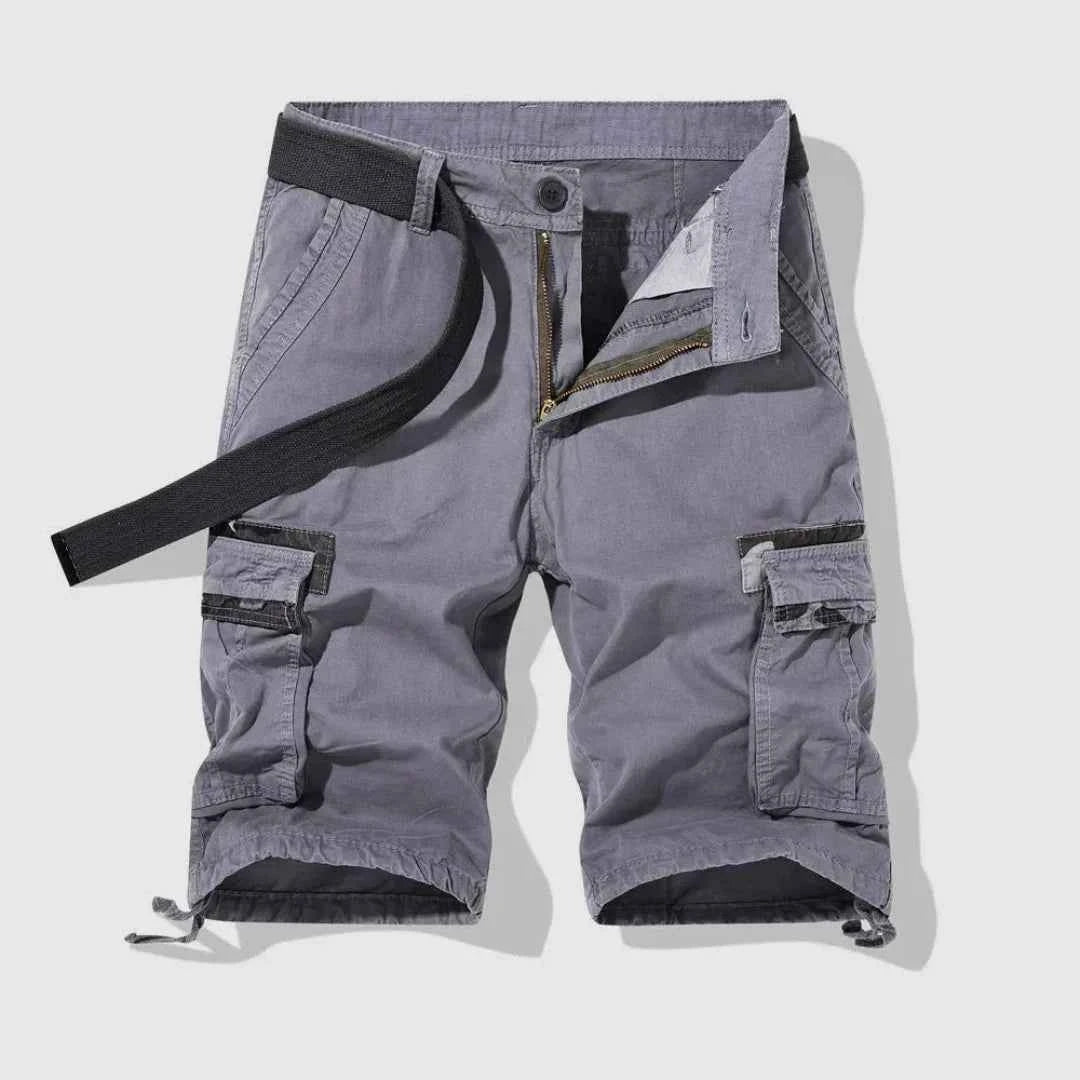 Men's Cotton Shorts Relaxed Pockets Khaki Drawstring Black Gray