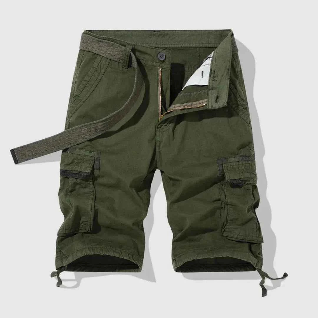 Men's Cotton Shorts Relaxed Pockets Khaki Drawstring Black Green