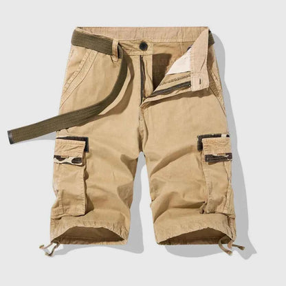 Men's Cotton Shorts Relaxed Pockets Khaki Drawstring Black Khaki