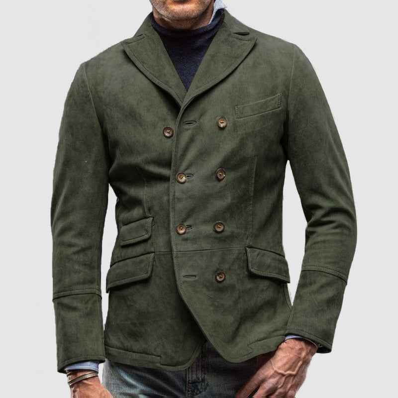 Men's Vintage Double-Breasted Casual Blazer - Custom Fit Coat Army Green