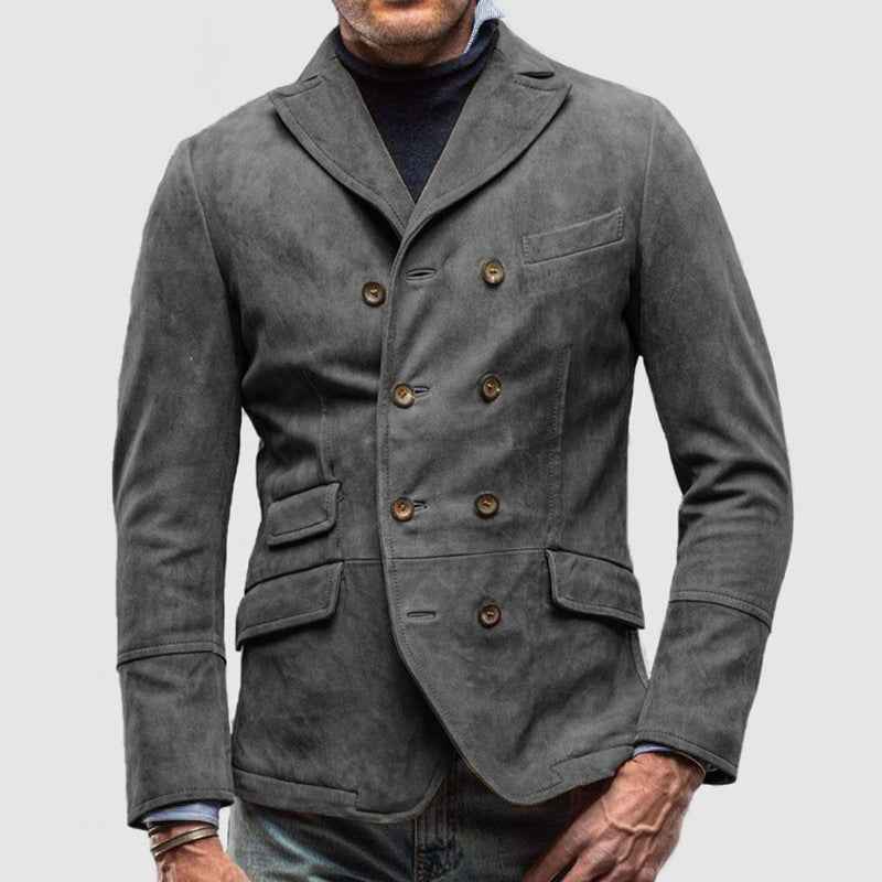 Men's Vintage Double-Breasted Casual Blazer - Custom Fit Coat Grey