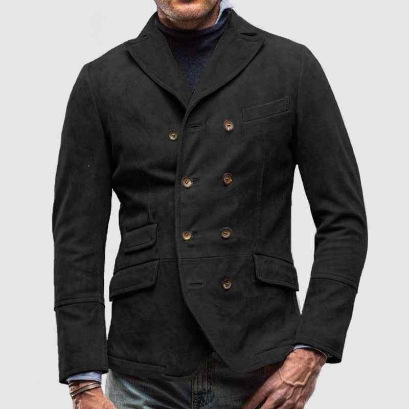 Men's Vintage Double-Breasted Casual Blazer - Custom Fit Coat Black