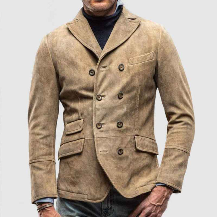 Men's Vintage Double-Breasted Casual Blazer - Custom Fit Coat Khaki
