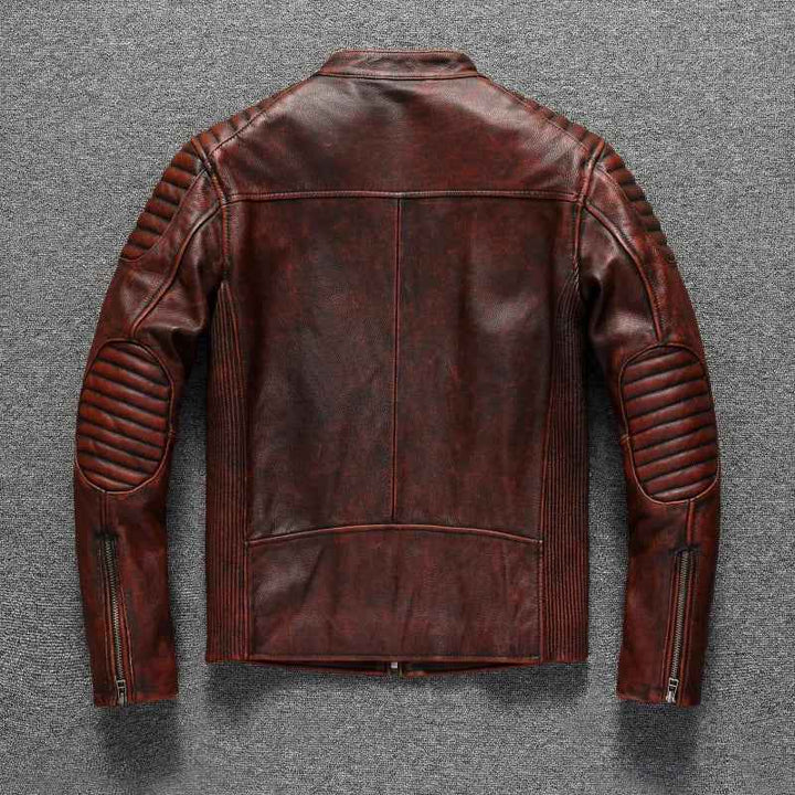 Men's Vintage Genuine Cowhide Leather Biker Jacket - Durable Motorcycle Style