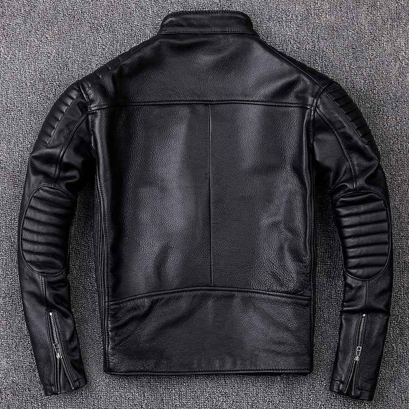 Men's Vintage Genuine Cowhide Leather Biker Jacket - Durable Motorcycle Style