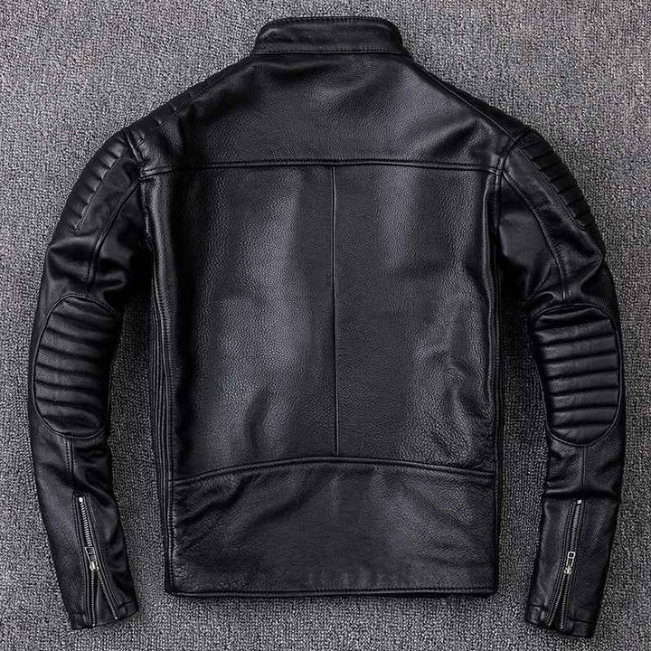 Men's Vintage Genuine Cowhide Leather Biker Jacket - Durable Motorcycle Style