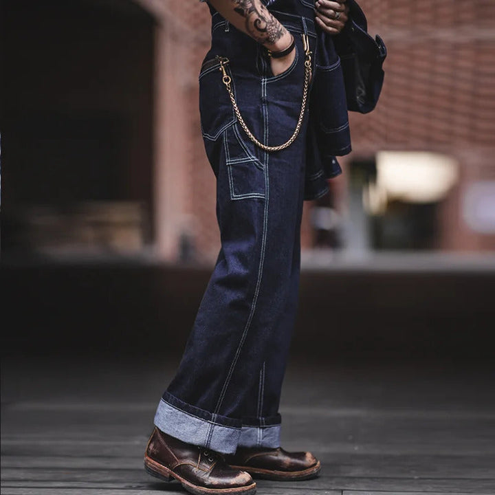 Men's Vintage-Inspired Indigo Denim Work Overalls