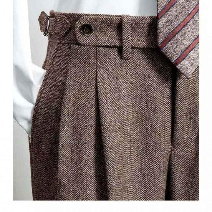 Men's Vintage-Inspired Tweed Pants for Comfortable Wear Brown