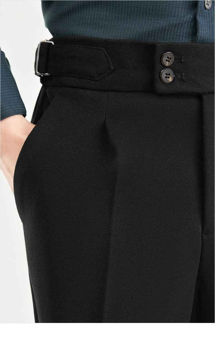 Men's Vintage-Inspired Tweed Pants for Comfortable Wear Black wool fabric