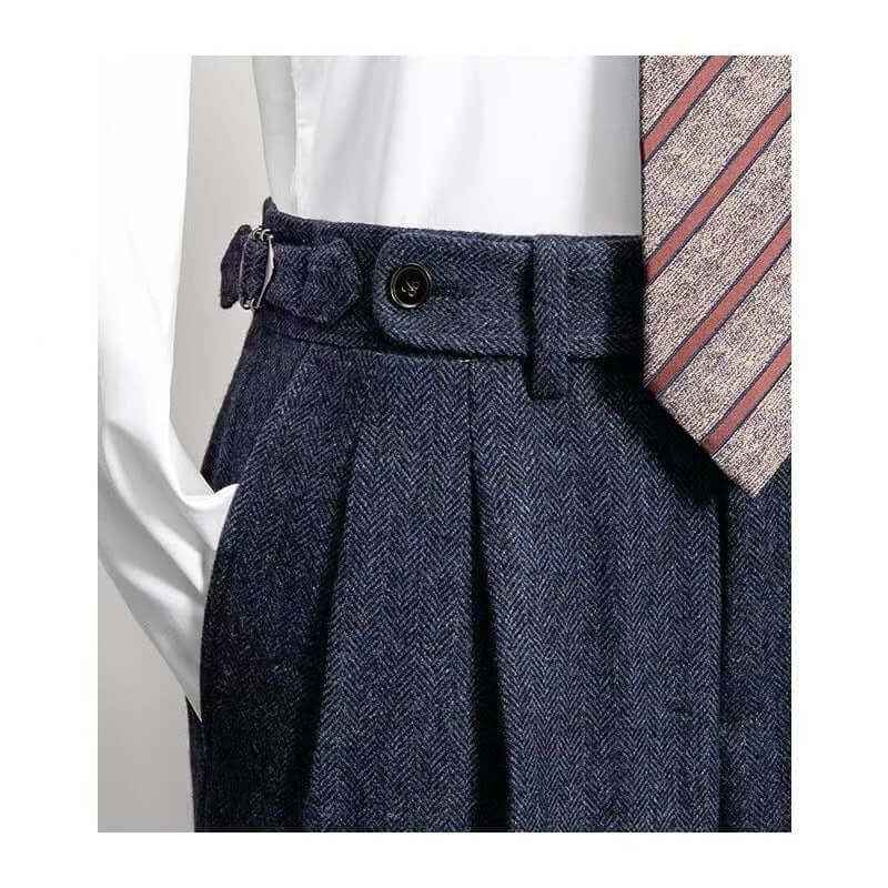 Men's Vintage-Inspired Tweed Pants for Comfortable Wear Blauw