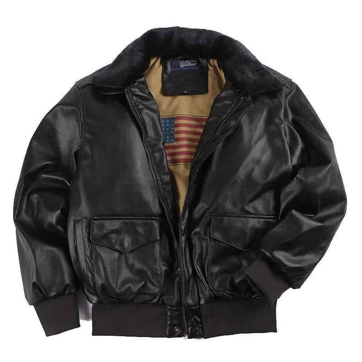 Men's Vintage Leather Jacket – Regular Fit with Ribbed Trims & Zip Closure