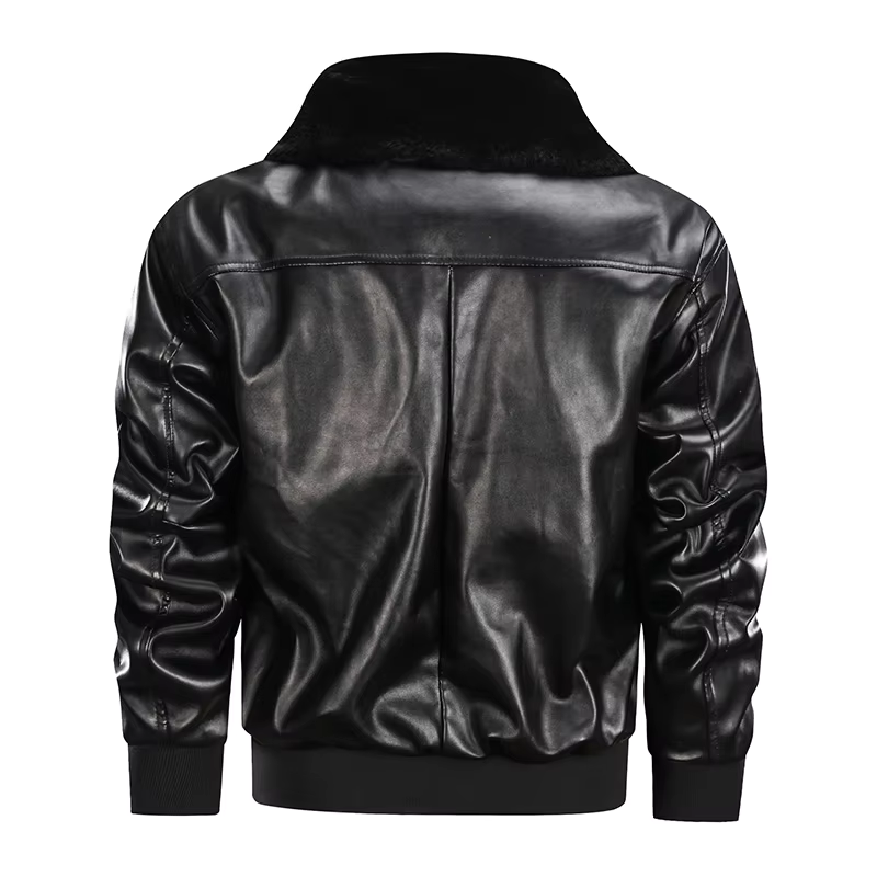 Men's Vintage Leather Jacket – Regular Fit with Ribbed Trims & Zip Closure
