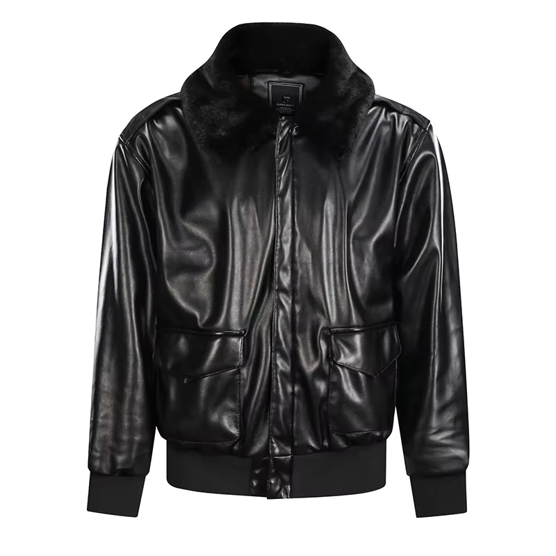 Men's Vintage Leather Jacket – Regular Fit with Ribbed Trims & Zip Closure