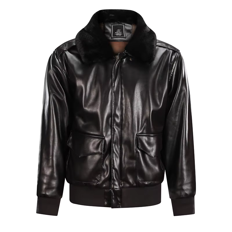 Men's Vintage Leather Jacket – Regular Fit with Ribbed Trims & Zip Closure