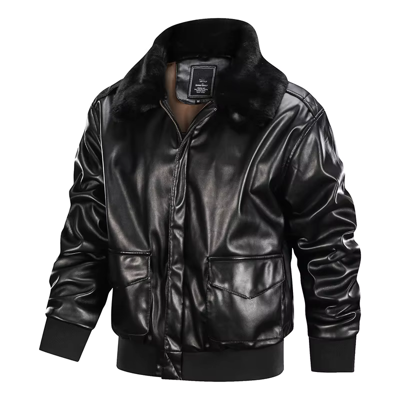 Men's Vintage Leather Jacket – Regular Fit with Ribbed Trims & Zip Closure Black