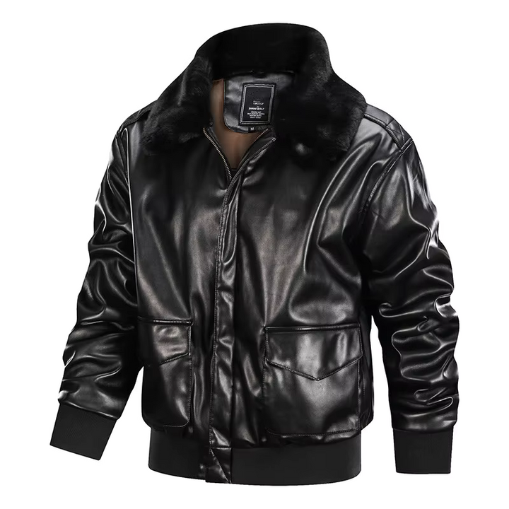 Men's Vintage Leather Jacket – Regular Fit with Ribbed Trims & Zip Closure Black