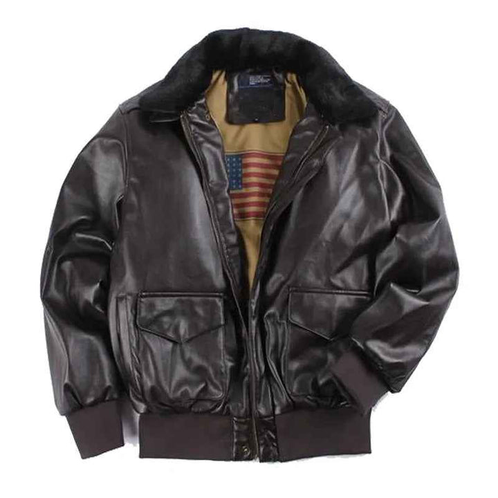 Men's Vintage Leather Jacket – Regular Fit with Ribbed Trims & Zip Closure