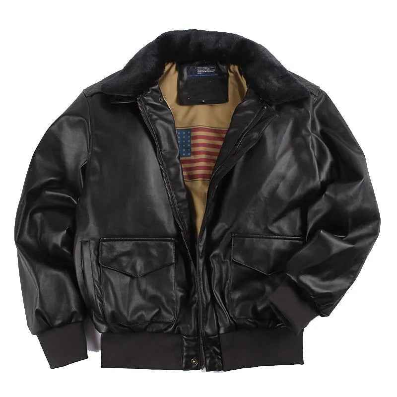 Men's Vintage Leather Jacket – Regular Fit with Ribbed Trims and Zip Closure
