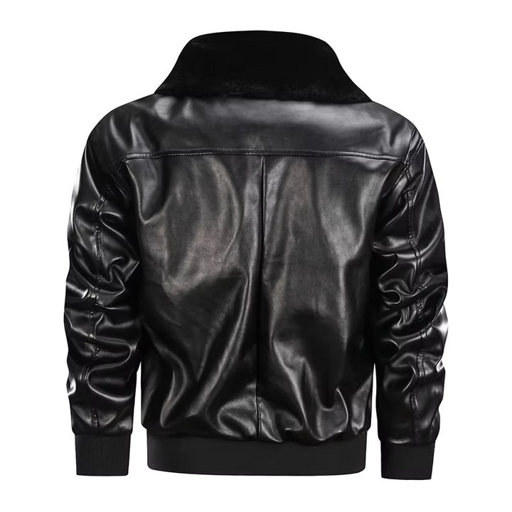 Men's Vintage Leather Jacket – Regular Fit with Ribbed Trims and Zip Closure