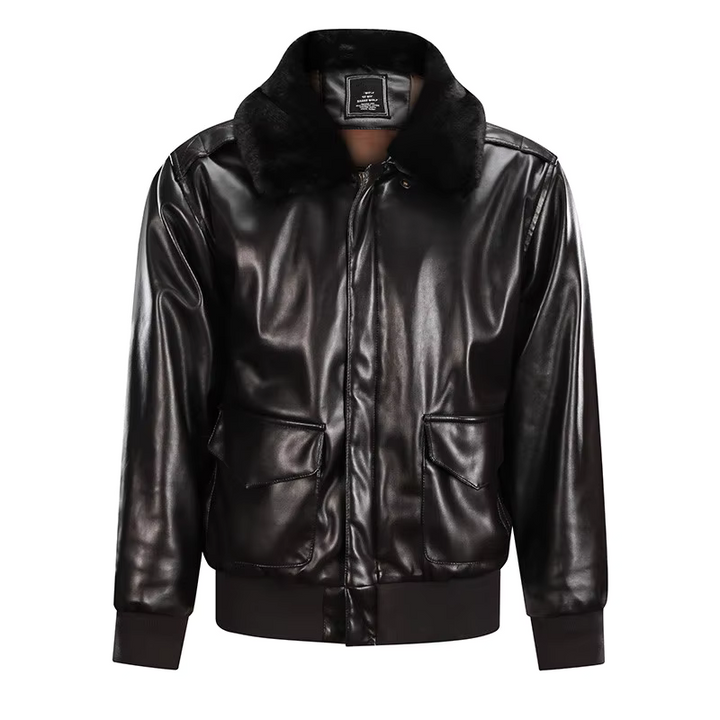 Men's Vintage Leather Jacket – Regular Fit with Ribbed Trims and Zip Closure