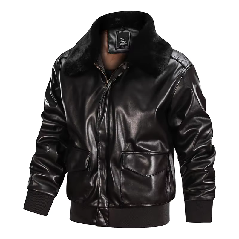 Men's Vintage Leather Jacket – Regular Fit with Ribbed Trims and Zip Closure Brown