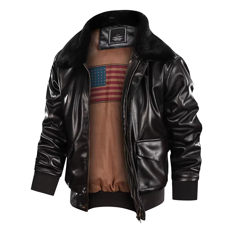 Men's Vintage Leather Jacket – Regular Fit with Ribbed Trims and Zip Closure