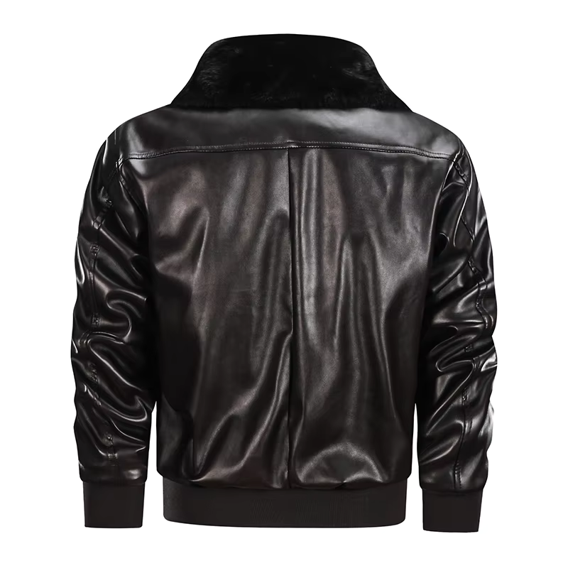 Men's Vintage Leather Jacket – Regular Fit with Ribbed Trims and Zip Closure