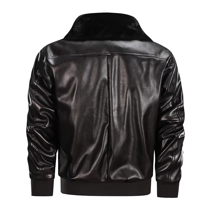 Men's Vintage Leather Jacket – Regular Fit with Ribbed Trims and Zip Closure