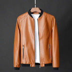 Men's Black Faux Leather Distressed Vintage Pocket Jacket Khaki