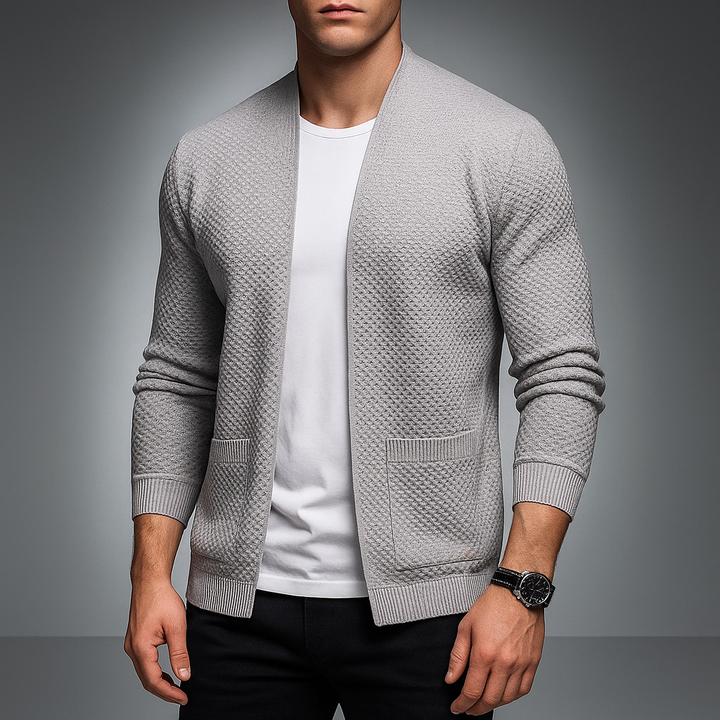 Men's Waffle-Knit Cardigan in Manchester Style Gray