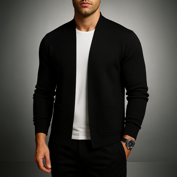 Men's Waffle-Knit Cardigan in Manchester Style Black