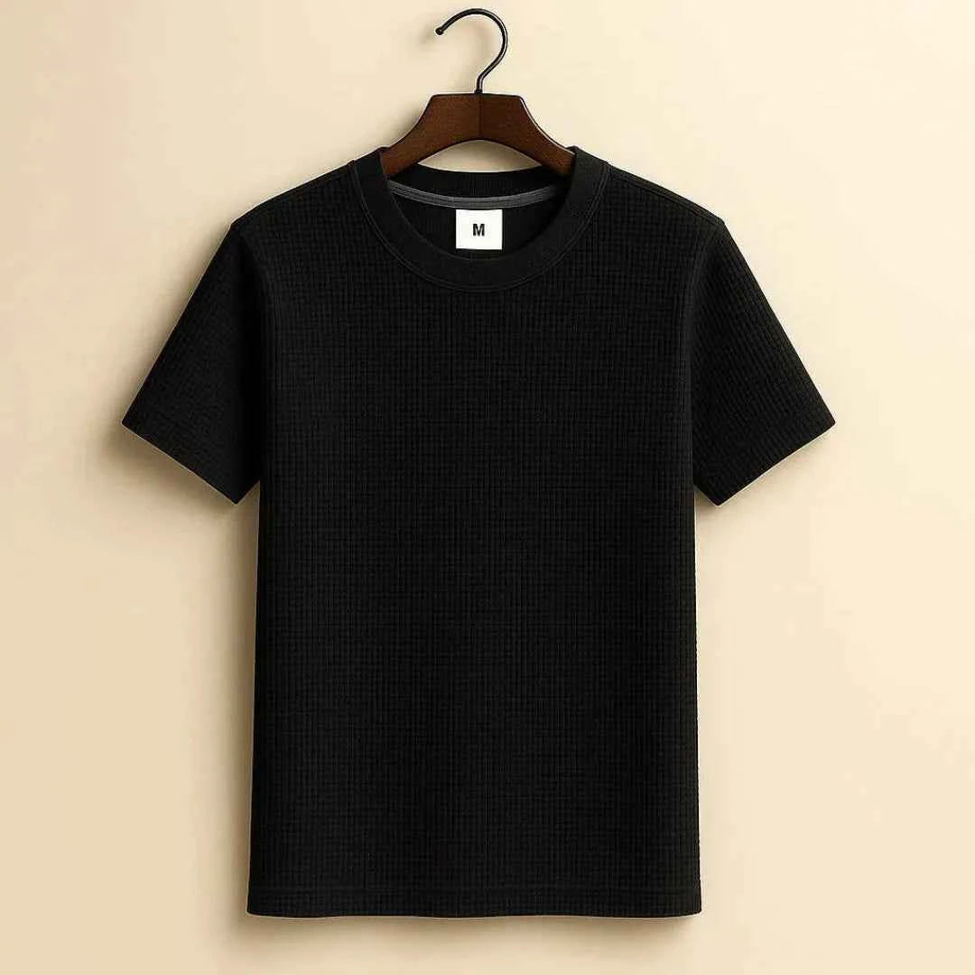 Men's Waffle-Knit Cotton Tee Black