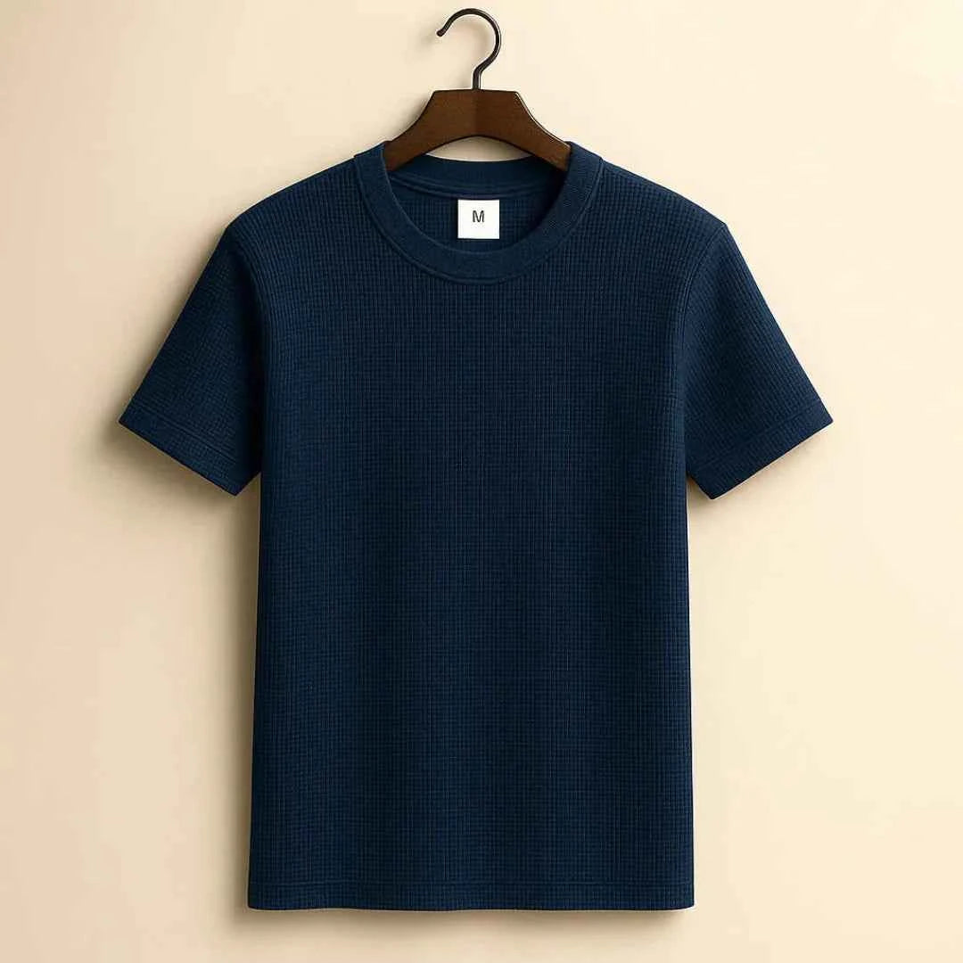 Men's Waffle-Knit Cotton Tee Blue