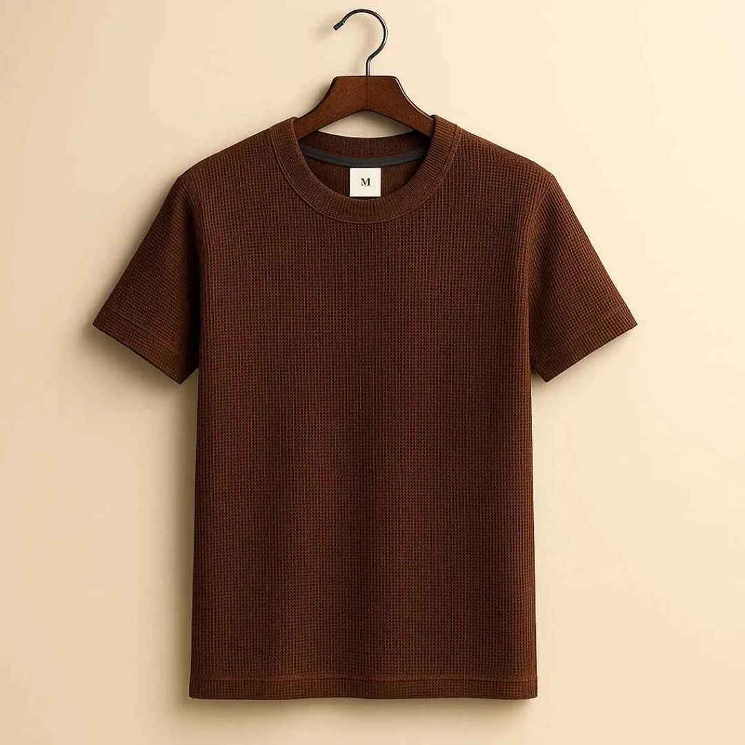 Men's Waffle-Knit Cotton Tee Brown