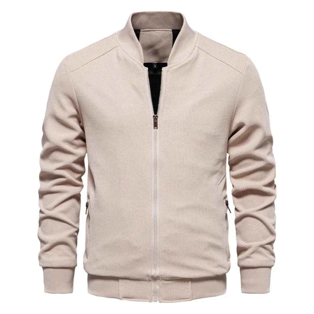 Men's Waffle-Knit Zip Jacket Beige