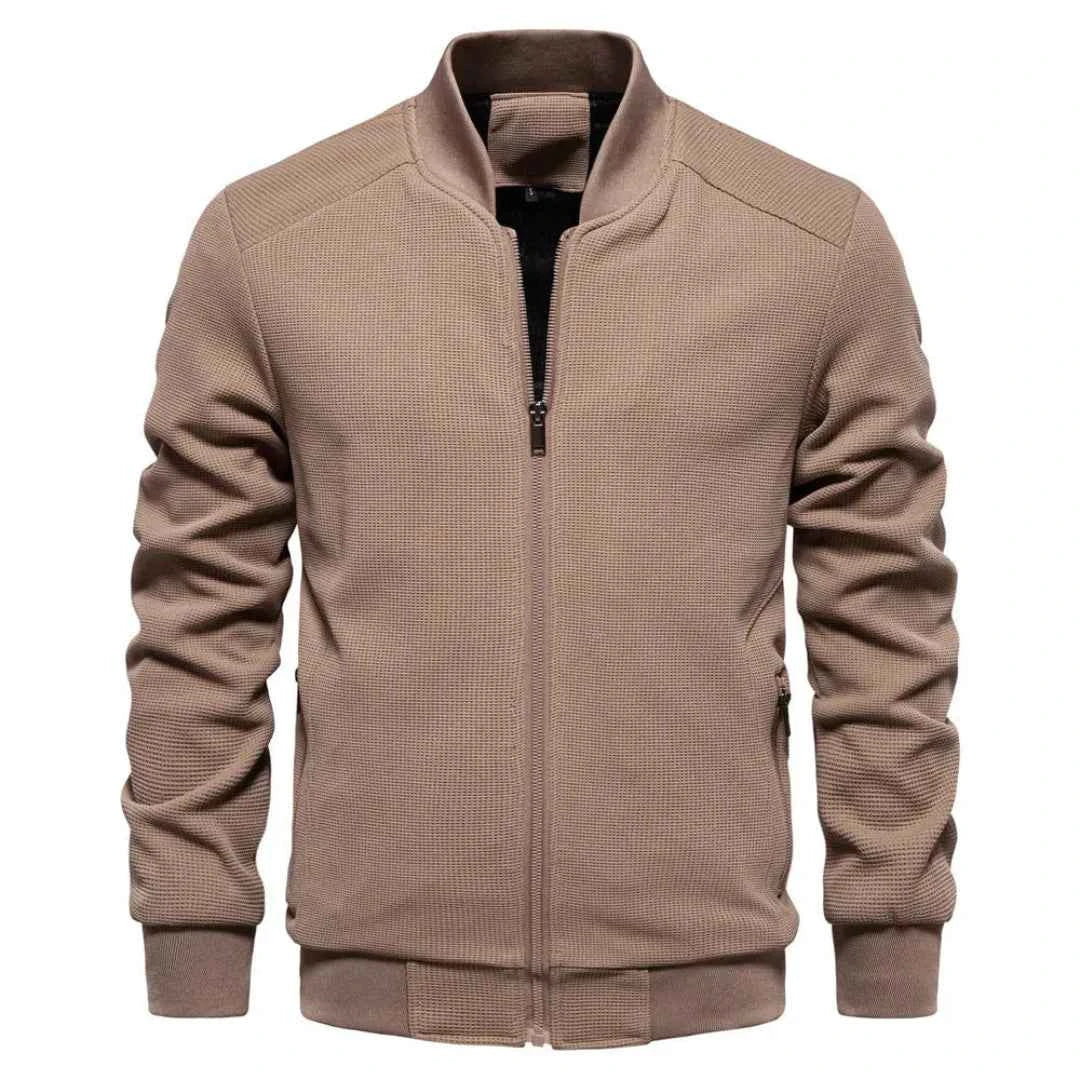 Men's Waffle-Knit Zip Jacket Brown