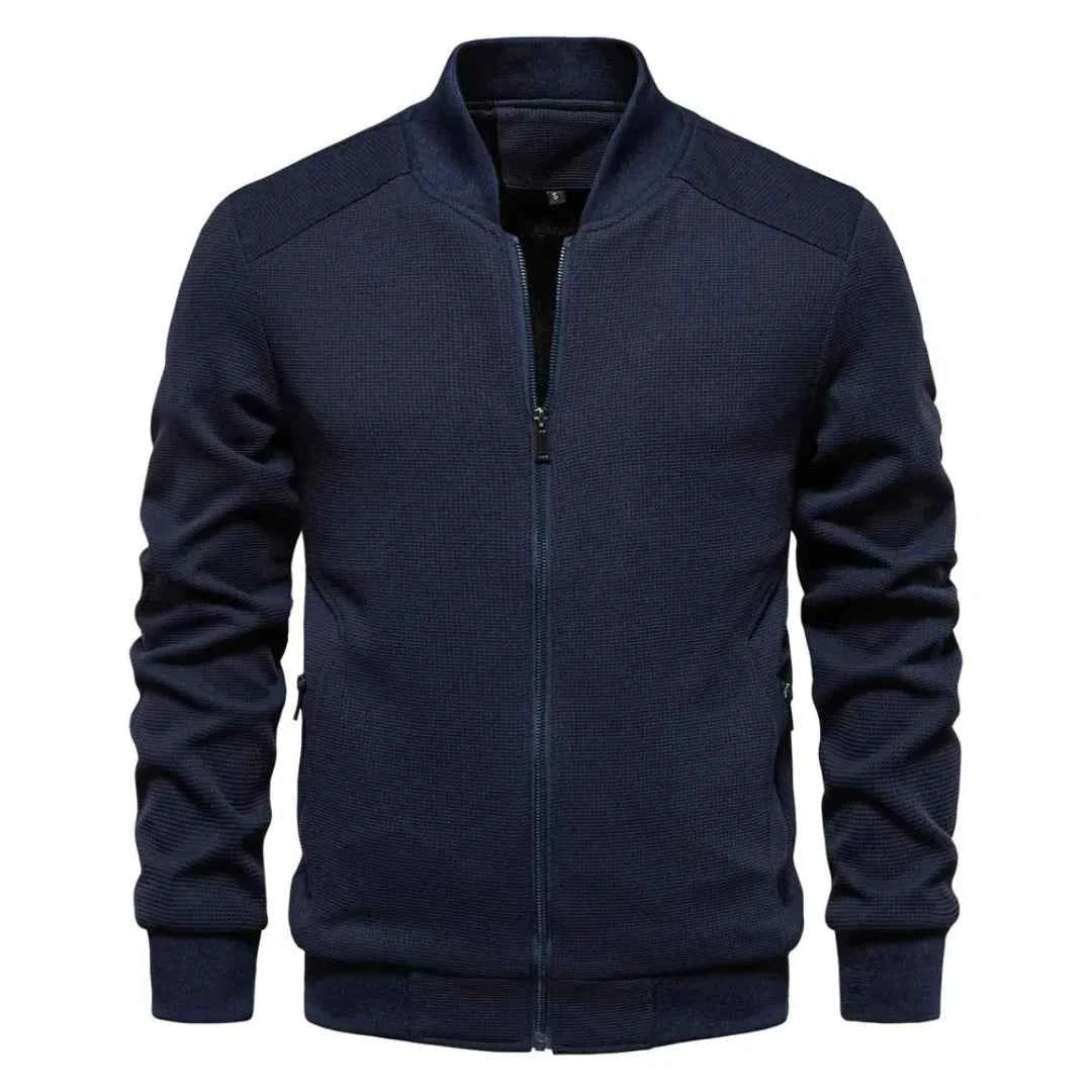 Men's Waffle-Knit Zip Jacket Blue