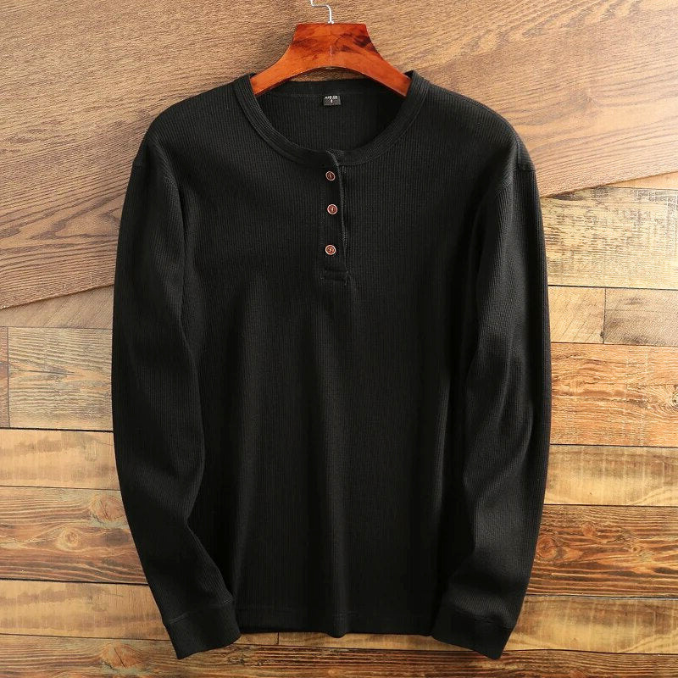 Men's Waffle Texture Long Sleeve Henley Shirt - Button Closure - Regular Fit