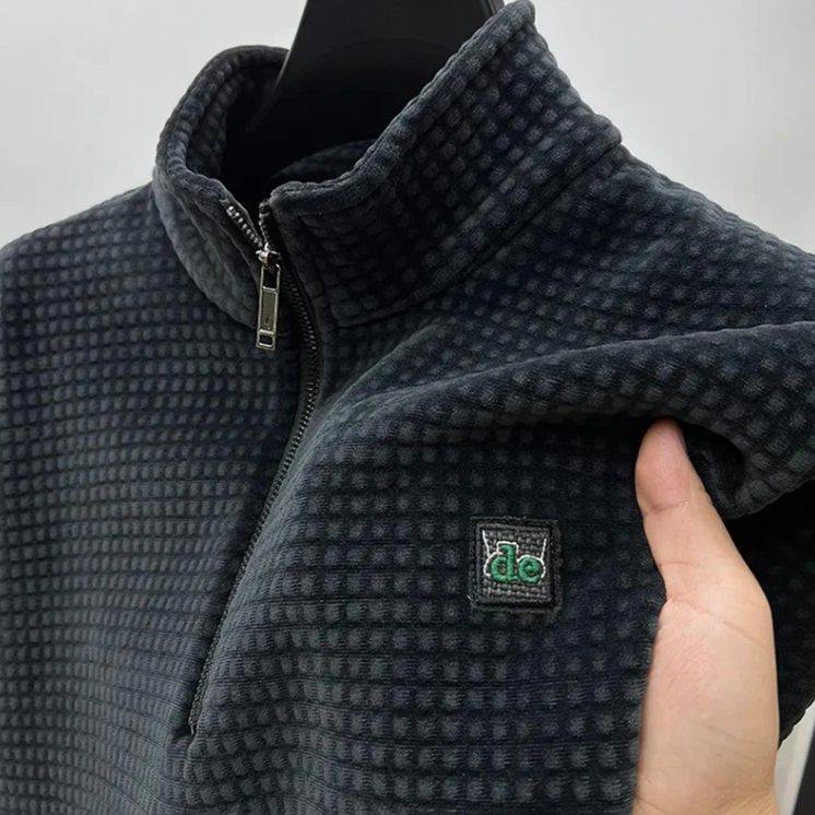 Men's Waffle Texture Quarter Zip Sweater - Breathable & Comfortable Fit Grey