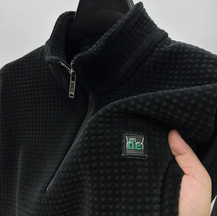 Men's Waffle Texture Quarter Zip Sweater - Breathable & Comfortable Fit Black
