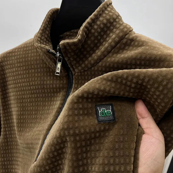 Men's Waffle Texture Quarter Zip Sweater - Breathable & Comfortable Fit Coffee