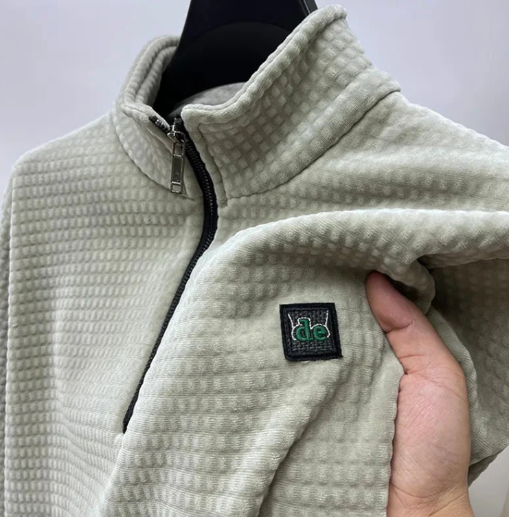 Men's Waffle Texture Quarter Zip Sweater - Breathable & Comfortable Fit Beige