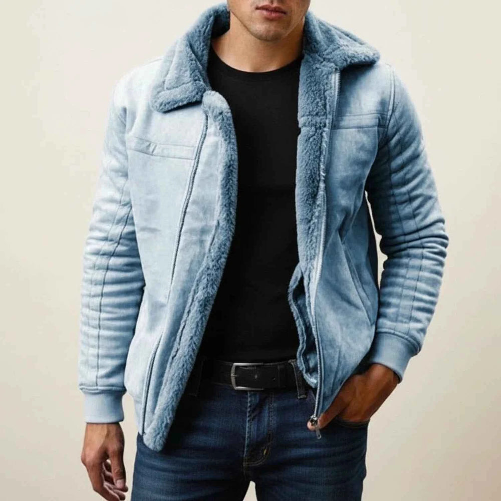 Men's Warm Fur Collar Jacket Light Blue