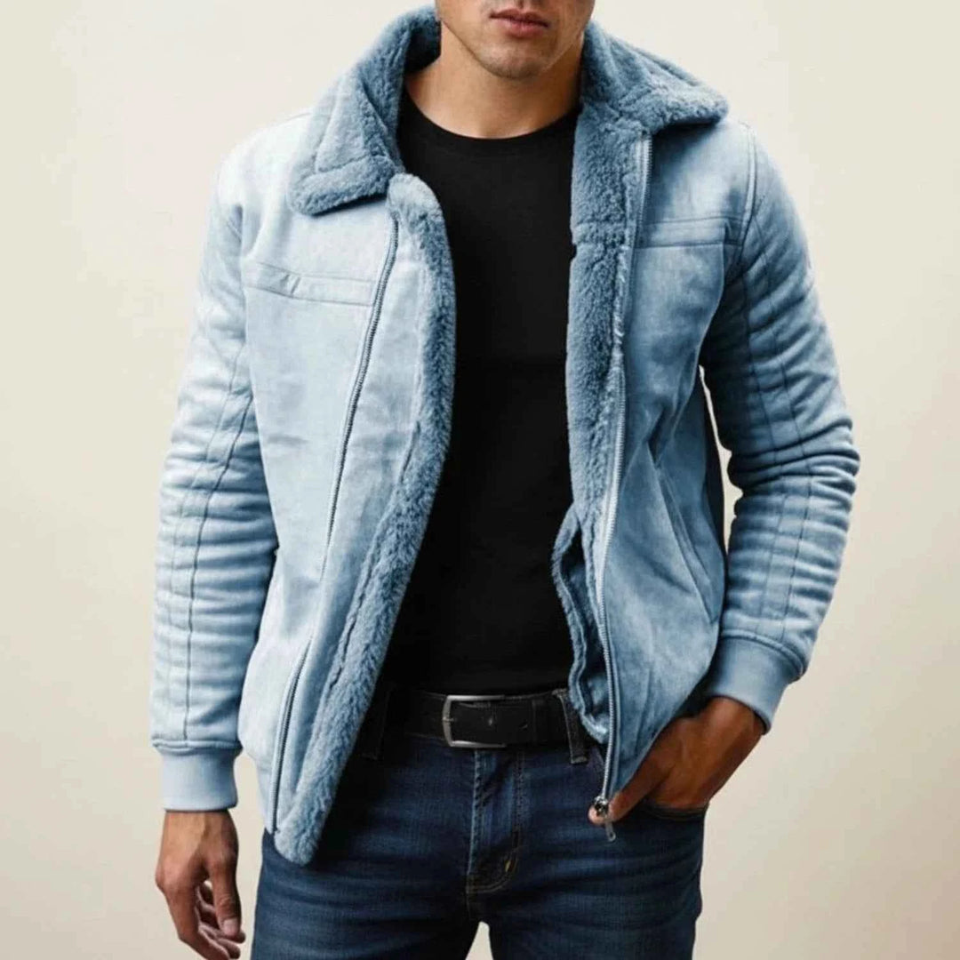 Men's Warm Fur Collar Jacket Light Blue