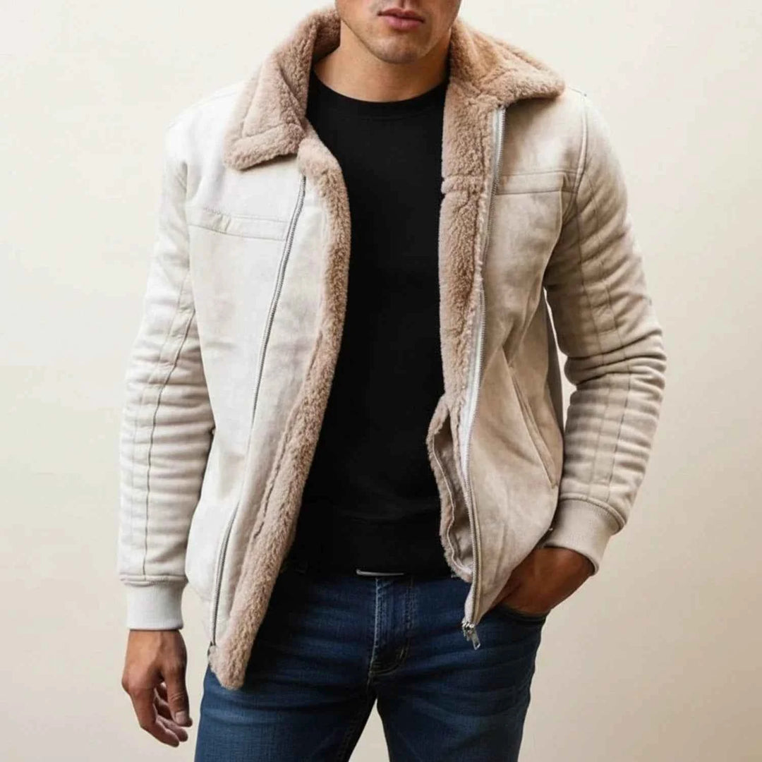 Men's Warm Fur Collar Jacket Beige