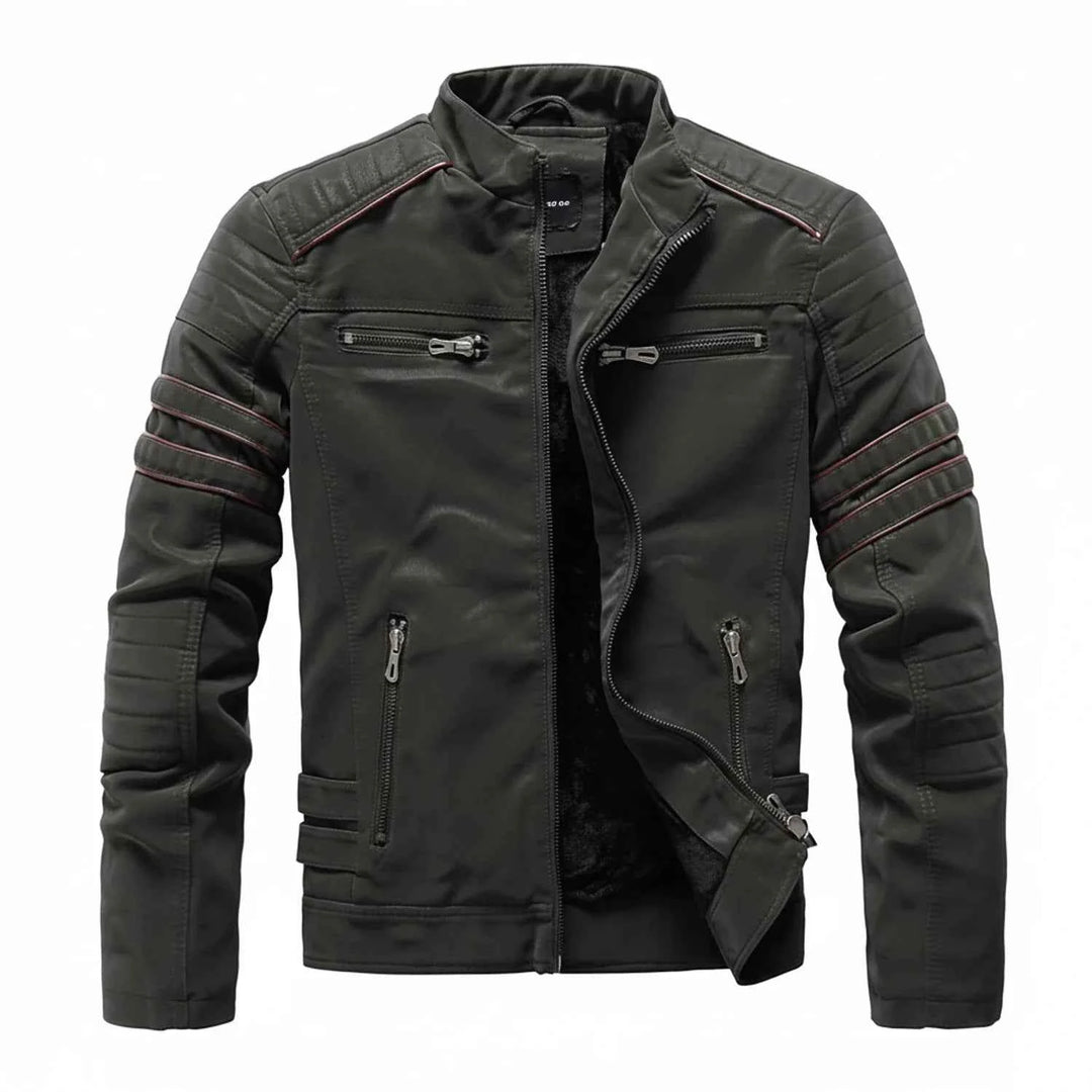 Men's Warm Stand Collar Biker Jacket Military Green