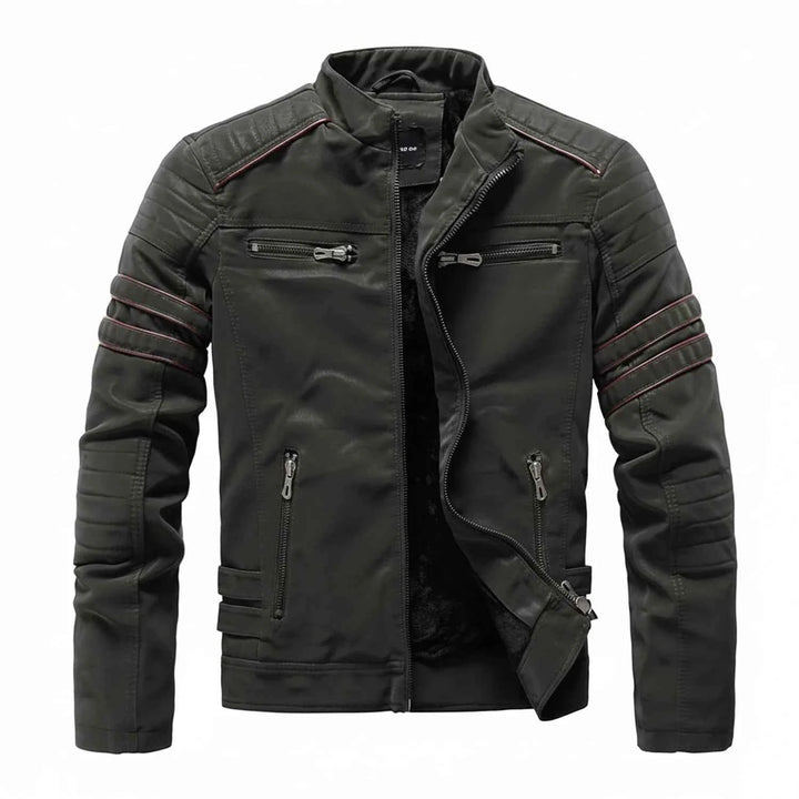Men's Warm Stand Collar Biker Jacket Military Green