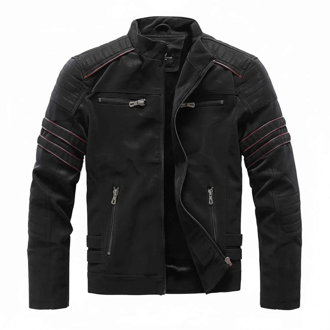 Men's Warm Stand Collar Biker Jacket Black