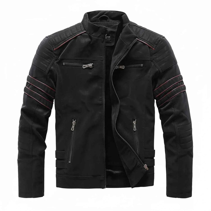 Men's Warm Stand Collar Biker Jacket Black